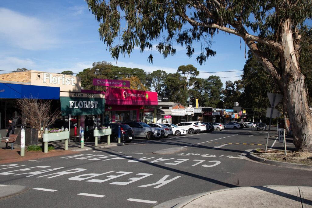 Shops and parking at Heathmont Village Shopping Centre