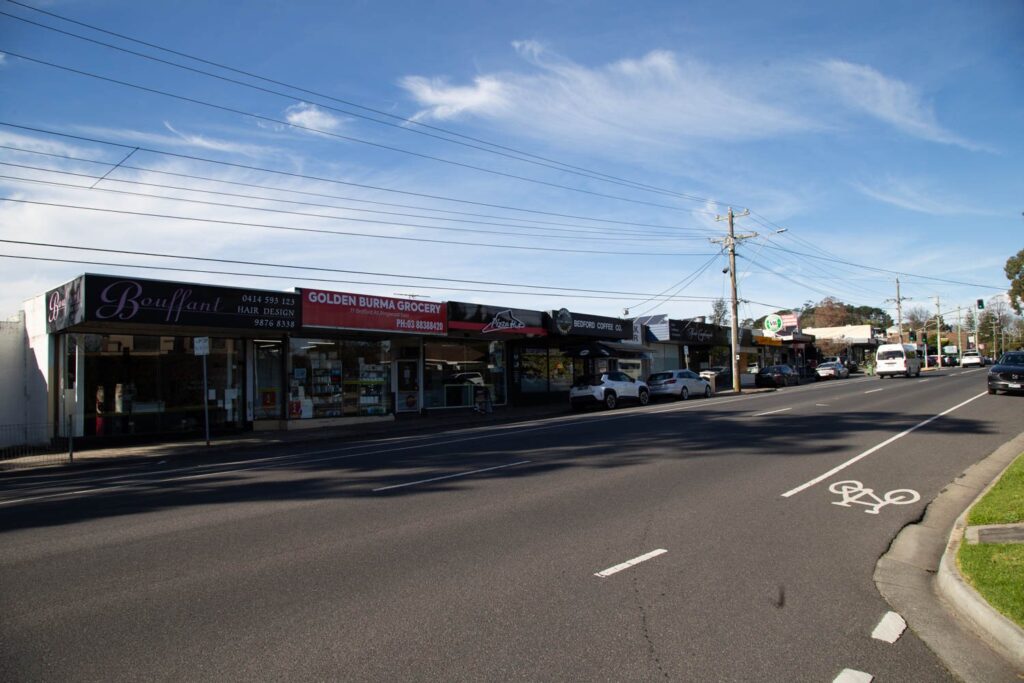 Shops along Bedford Road Shopping Centre in Ringwood East