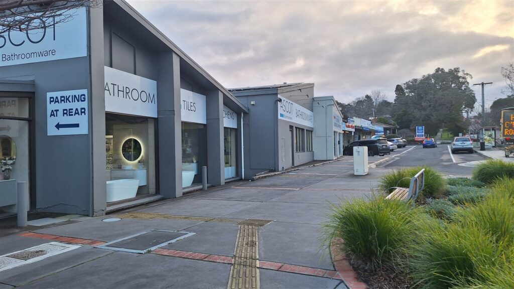 Heathmont East Shopping Centre shopfronts beside Canterbury Road and Armstrong Road